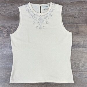 Neiman Marcus 100% Cashmere Embellished Sleeveless Top – Cream - Small